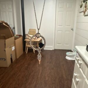 PANDORA  Silver Necklace with Circular Pendant w/ Charm and Necklace included